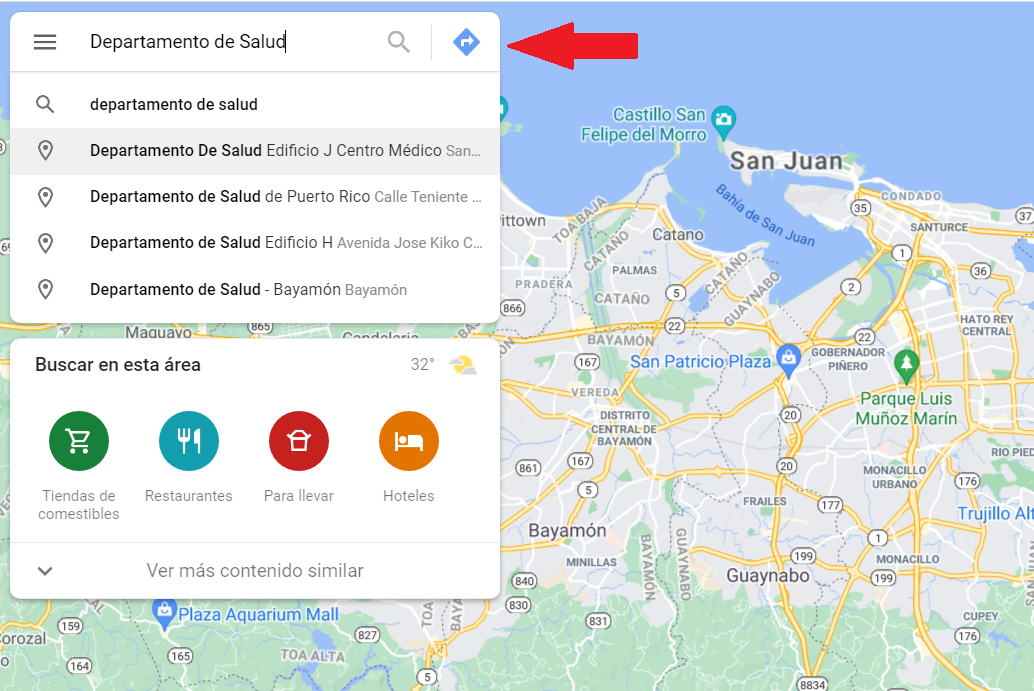 Imagen de la interfaz de búsqueda en Google Maps.